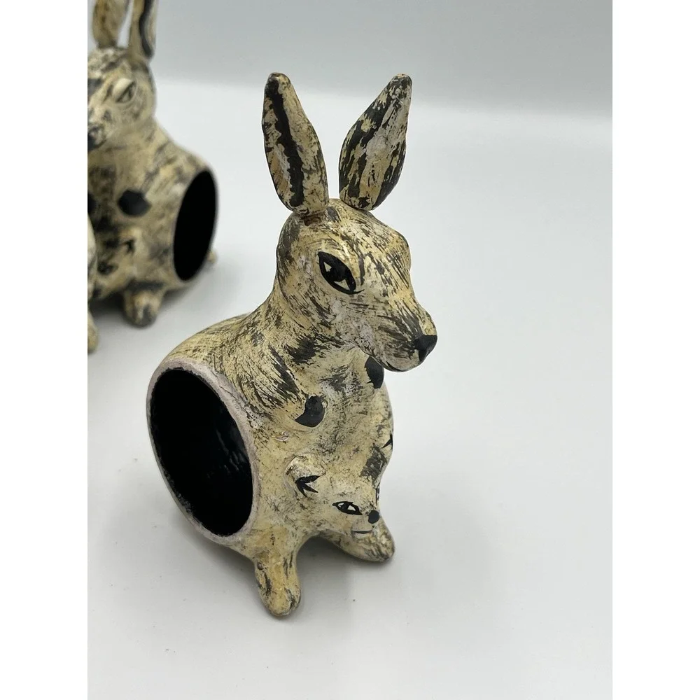 Vintage Kangroo Napkin Rings SET OF 6 Wood Joey Figural Whimsy Kitsch Rustic